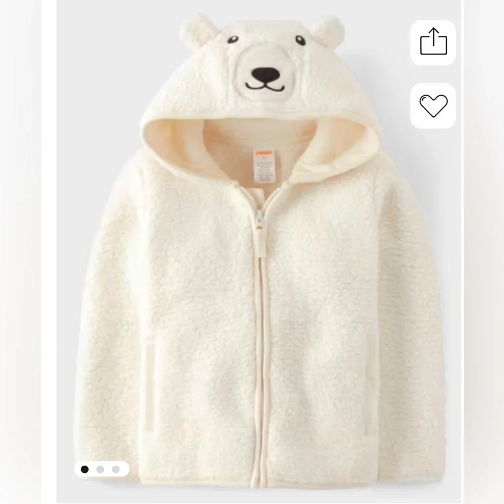 Teddy bear unisex toddler Sherpa zip up sweater Halo white